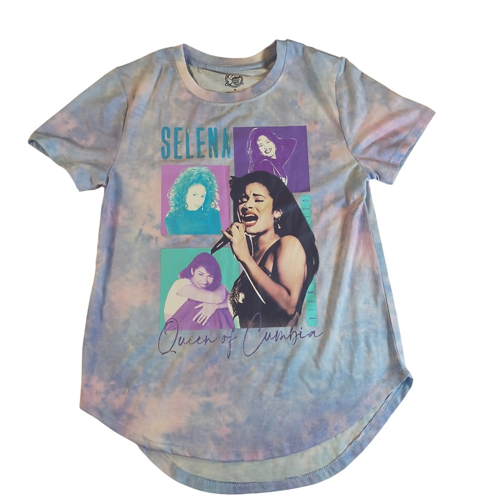 Selena‎ Official Merchandise Queen of Cumbia Tie Dye Graphic Tee Blue Pink Med